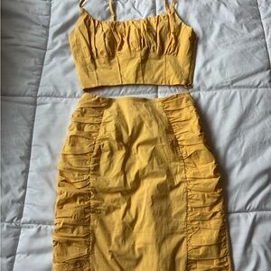 Yellow Ruched Skirt Set